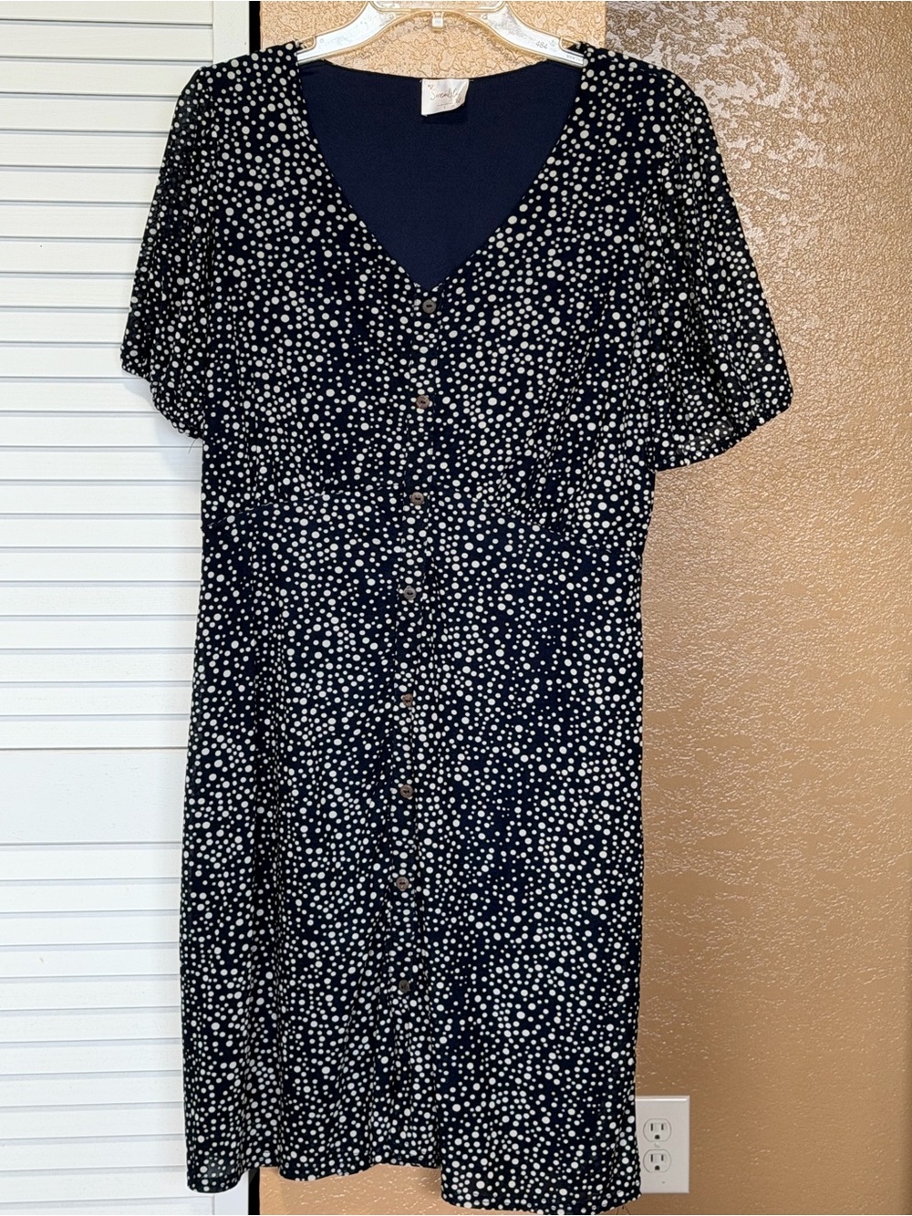 NWOT Siren Lily Dark Navy Blue with White Dots Midi Dress Women Large